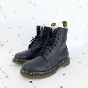 Dr Martens • Black Leather 1460 Serena Fur Lined Combat Boots